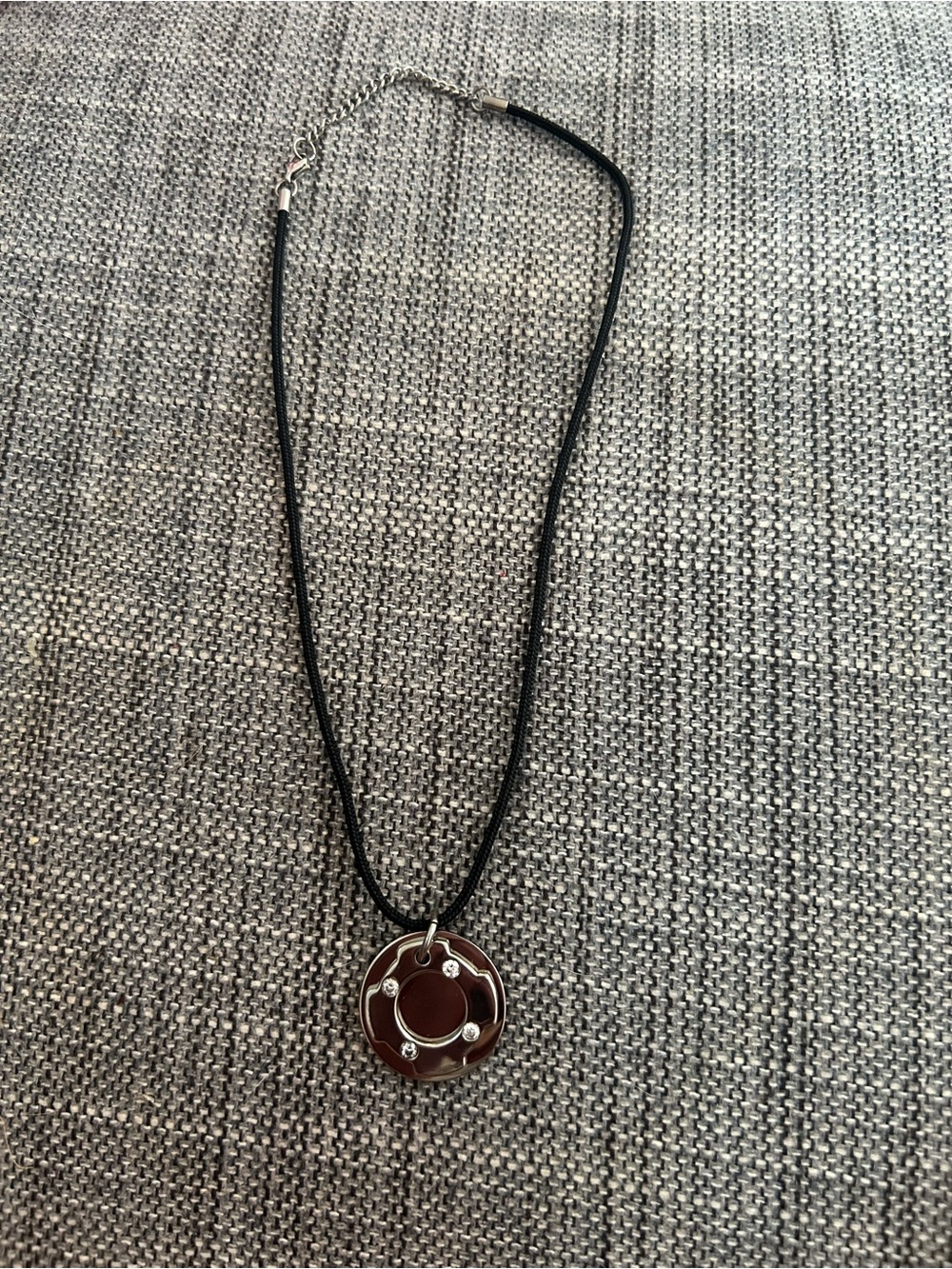Source Unknown Black Cord Necklace with Brown and Silver Accent Pendant